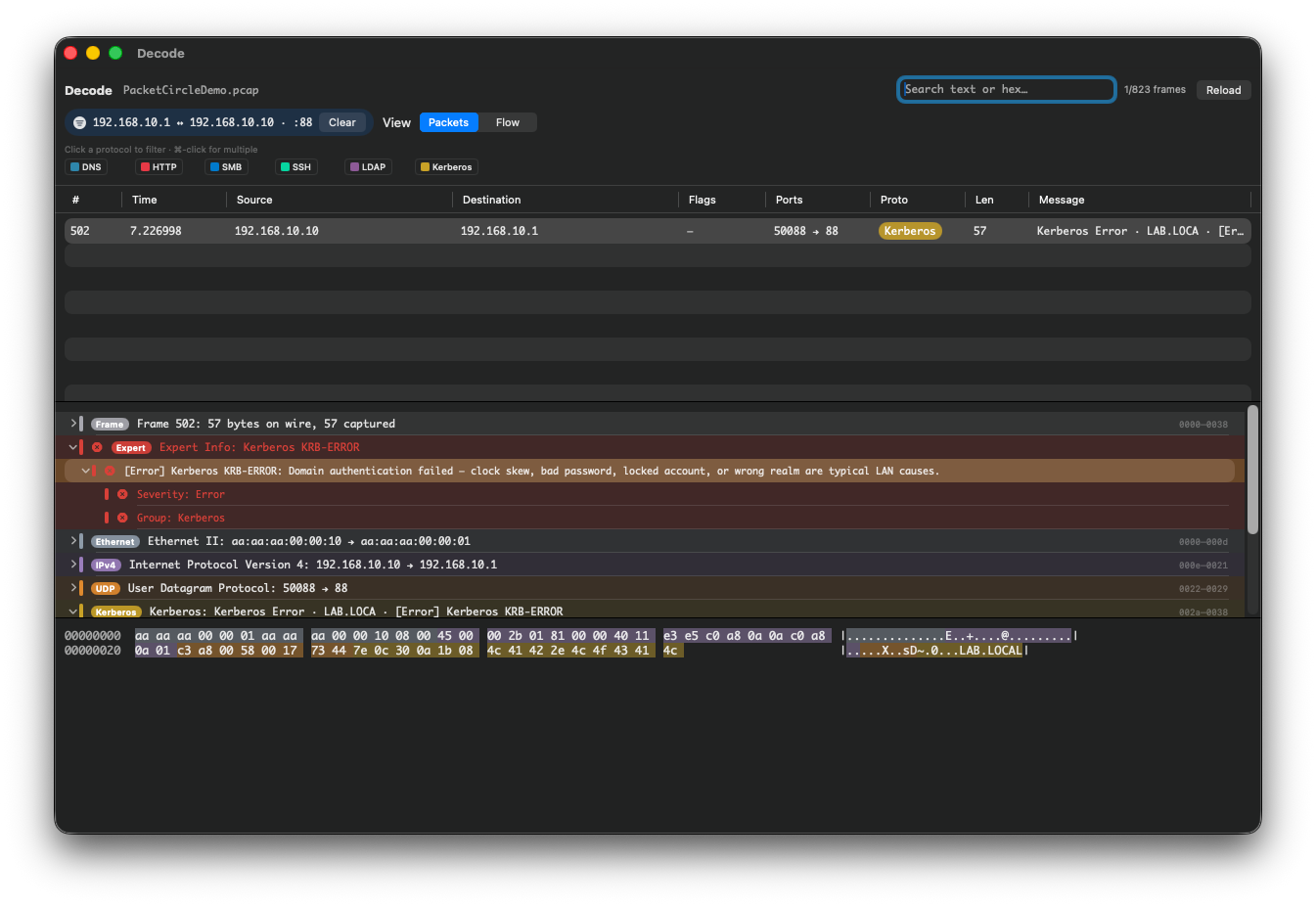 Decode window with Expert Info and TLS alert meaning