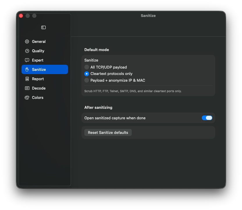 Tools toolbar — Sanitize, Report, Decode