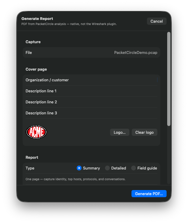 Generate Report PDF preview