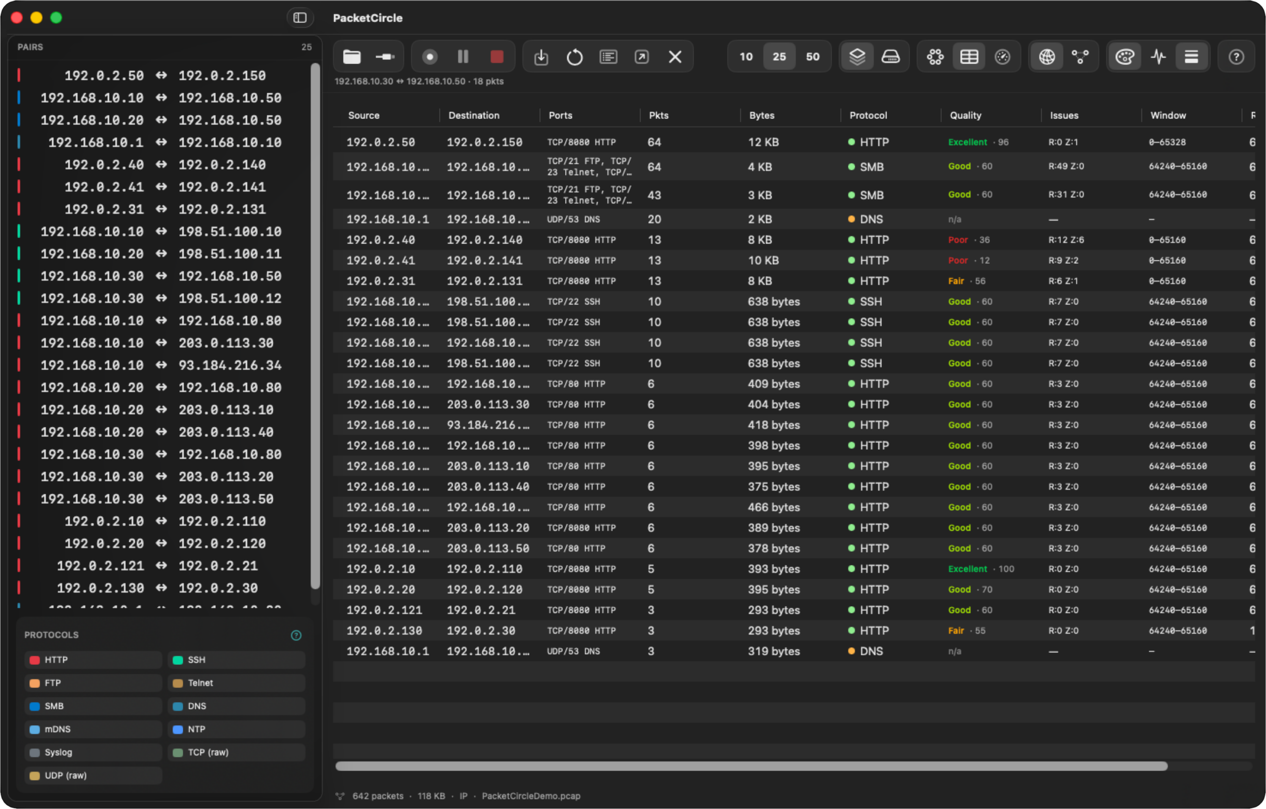 Table view with quality and issue columns