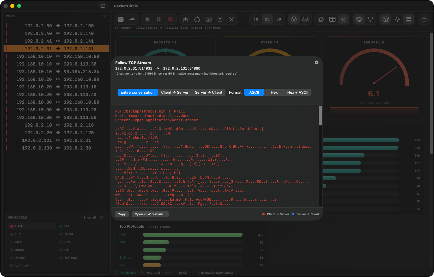 Follow TCP Stream modal