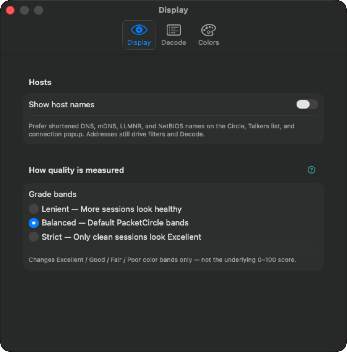 Settings — Display tab