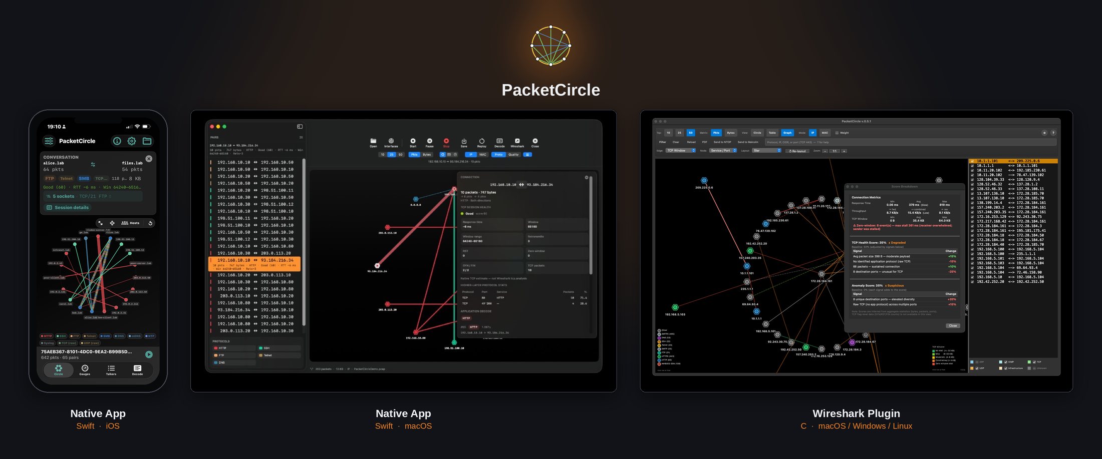 PacketCircle — Wireshark plugin, iOS and macOS app showcase