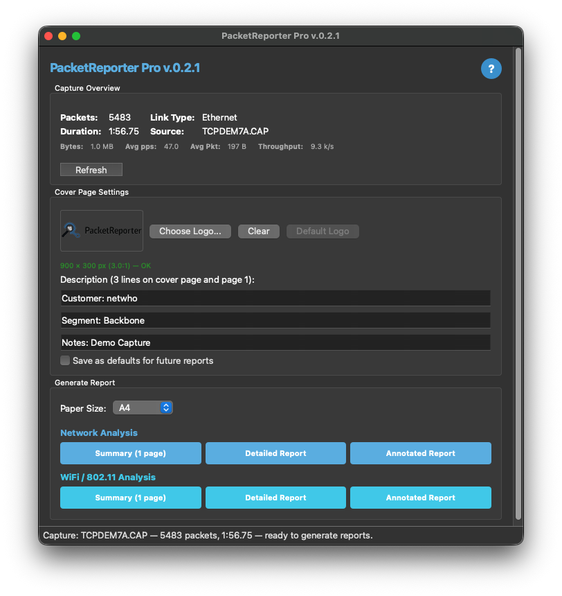 PacketReporter Pro main window