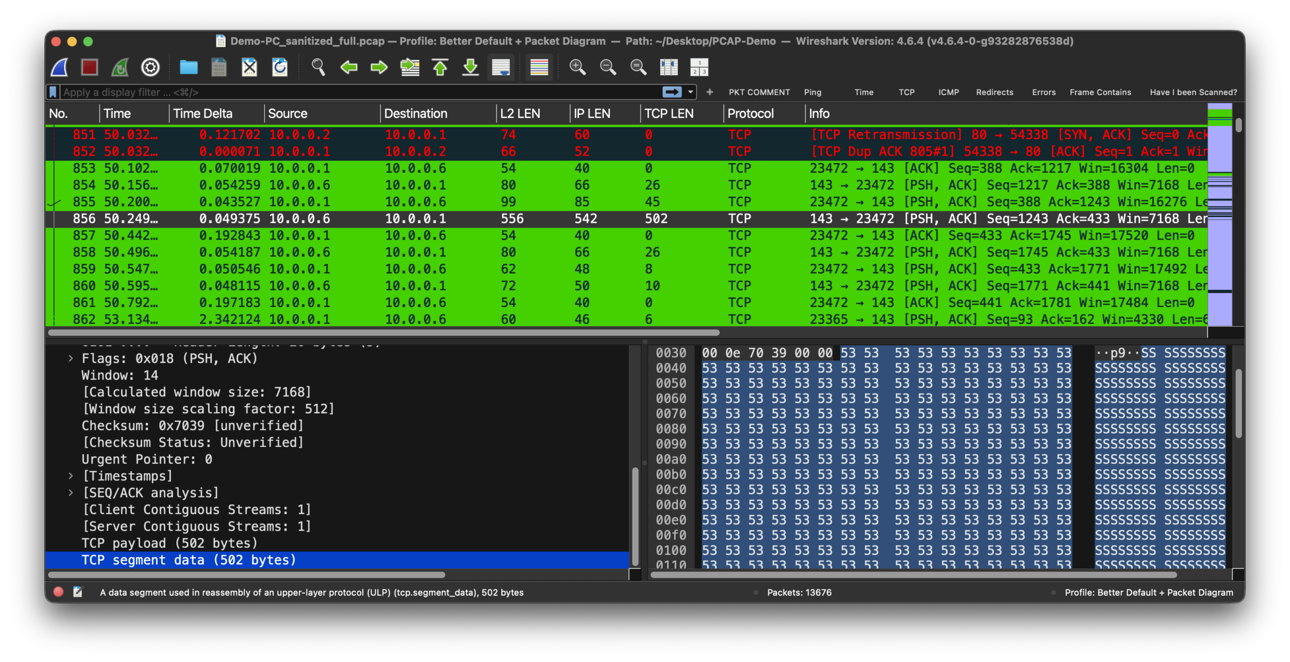 Wireshark capture after sanitizing