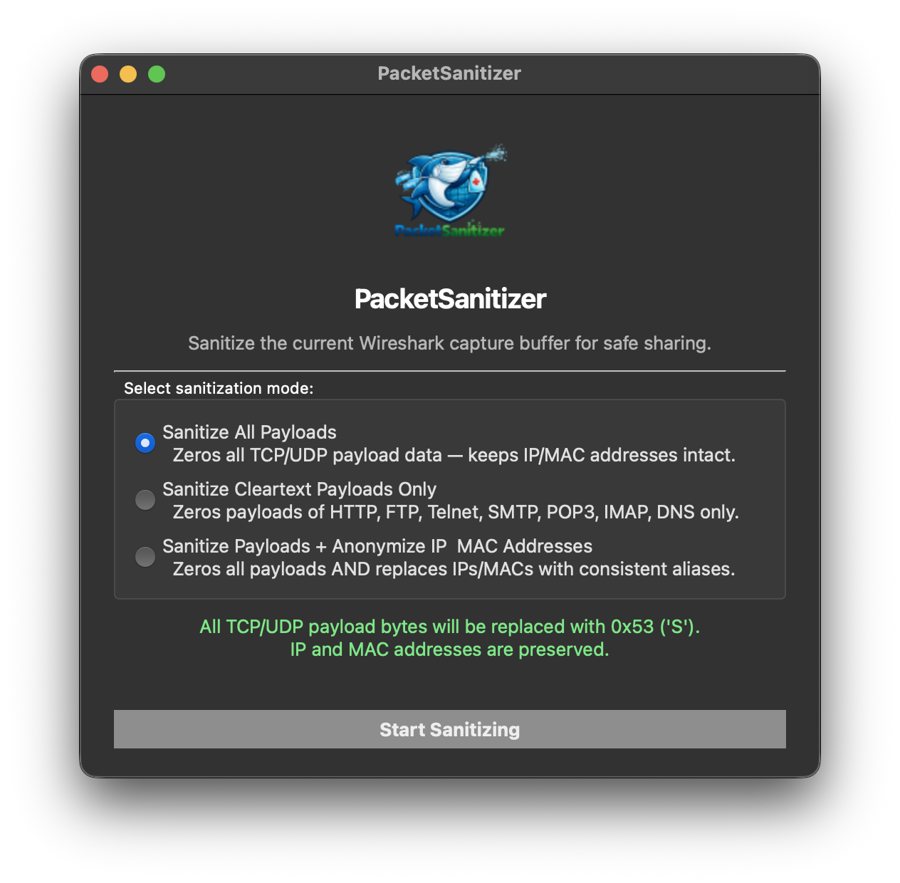 PacketSanitizer in the Tools menu