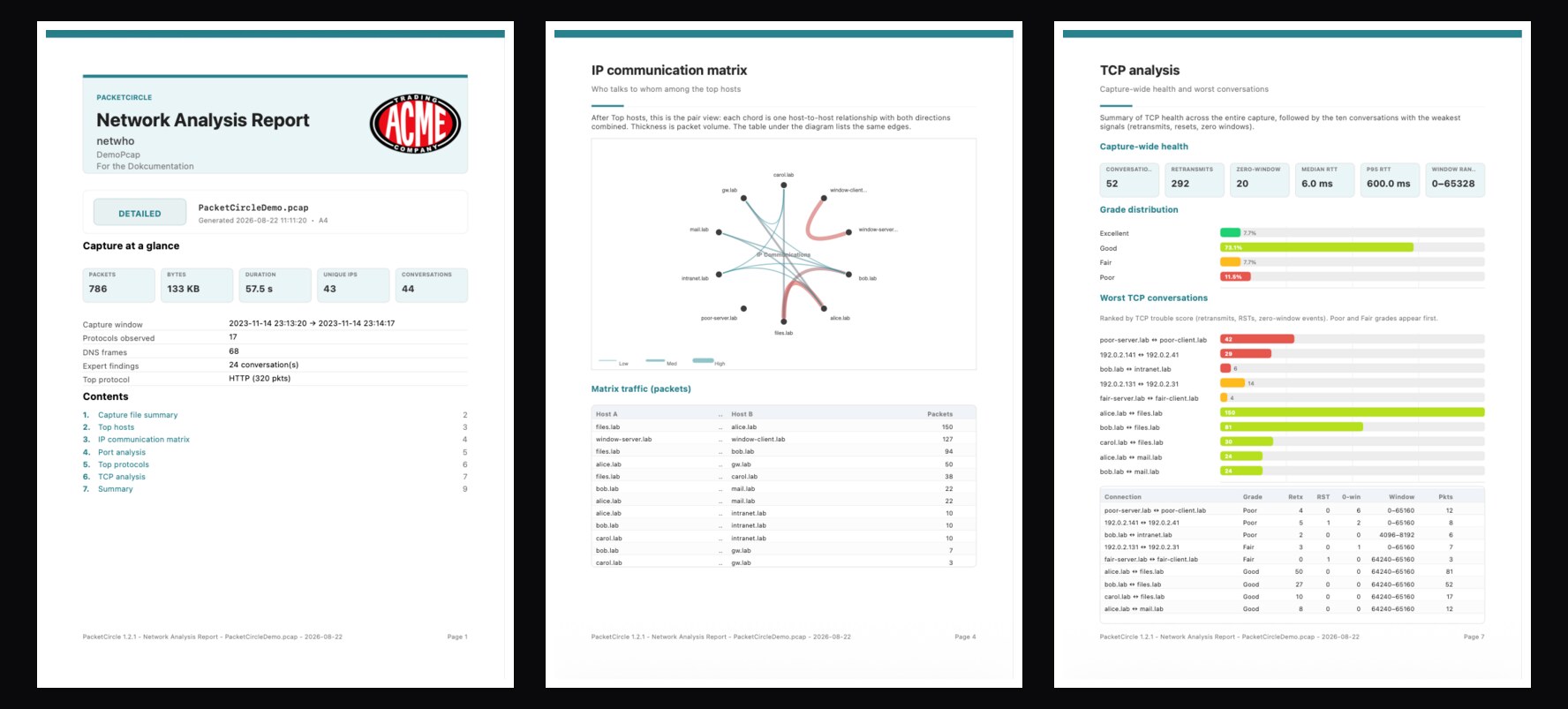 Example pages from a generated report