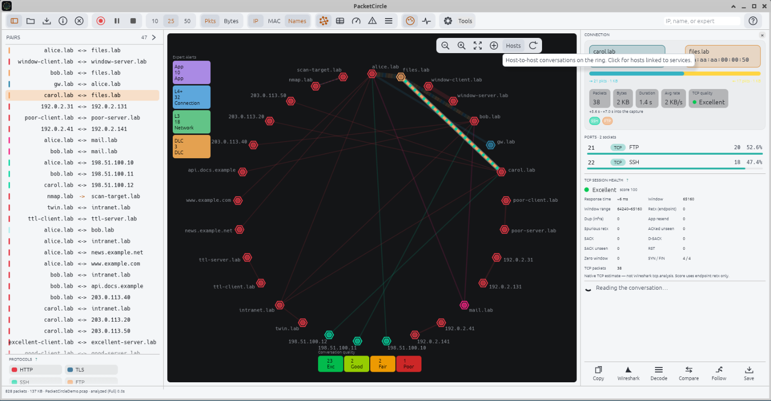 PacketCircle on Linux, light appearance