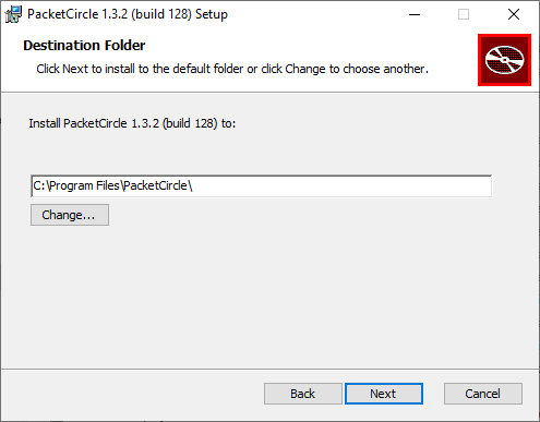 The Windows setup wizard, destination folder